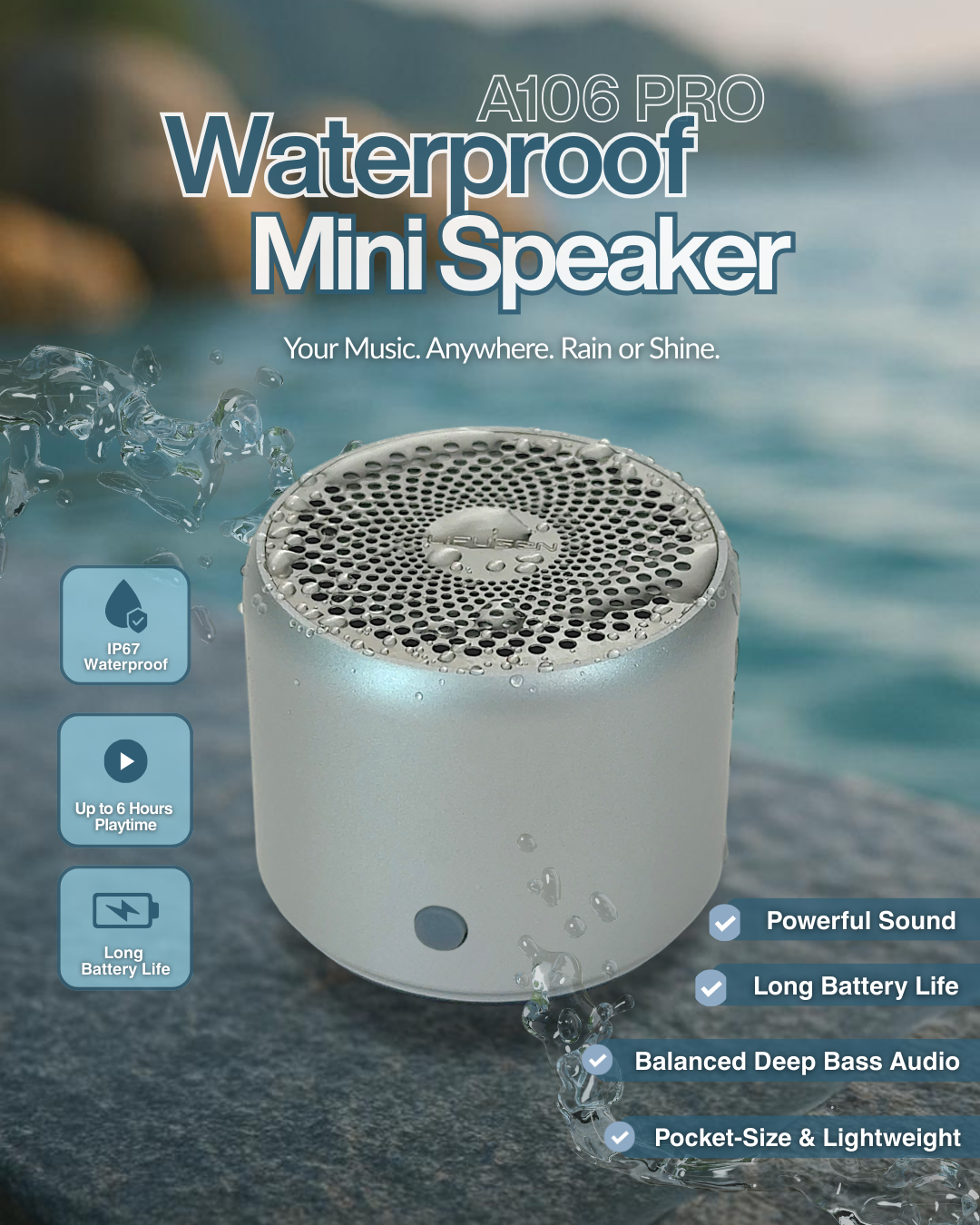 A106 Pro Splashproof Bluetooth Mini Speaker