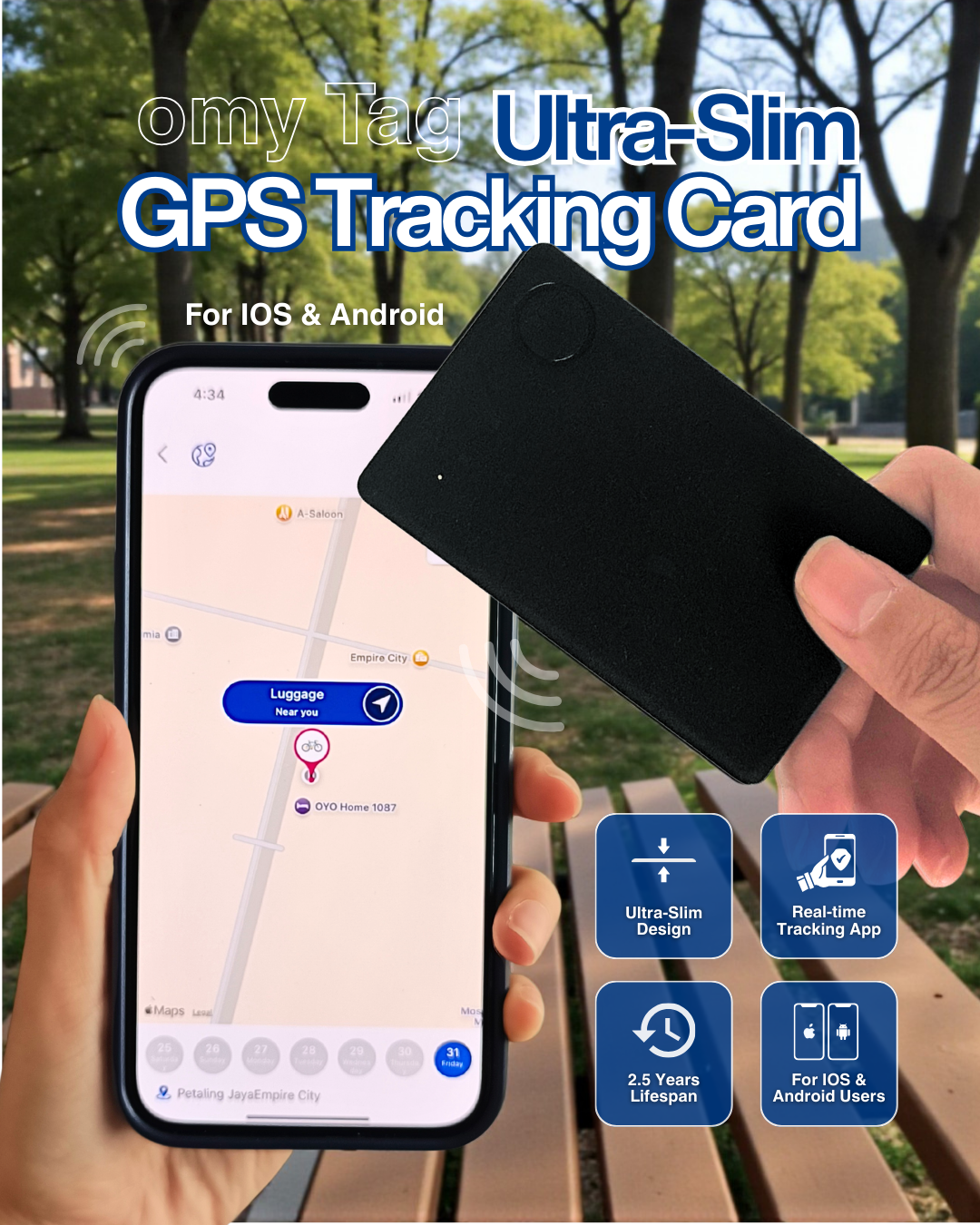 (Bundle) omy Tag Ultra-Slim GPS Tracking Card (IOS & Android)