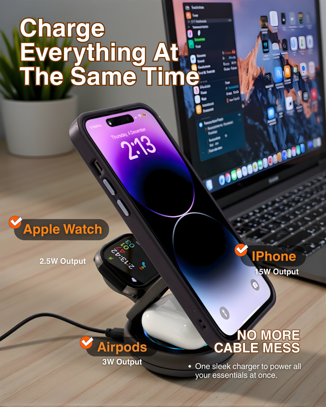 Desktop 3 in 1 Foldable Multi Charger