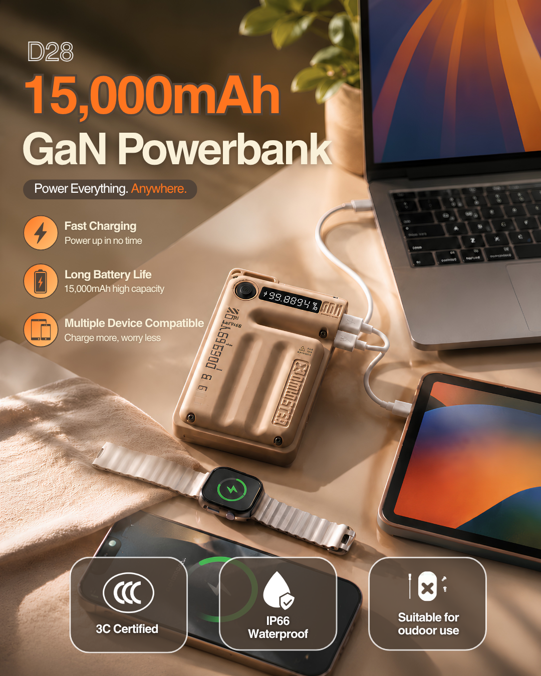 D28 15,000 mAh GaN Powerbank