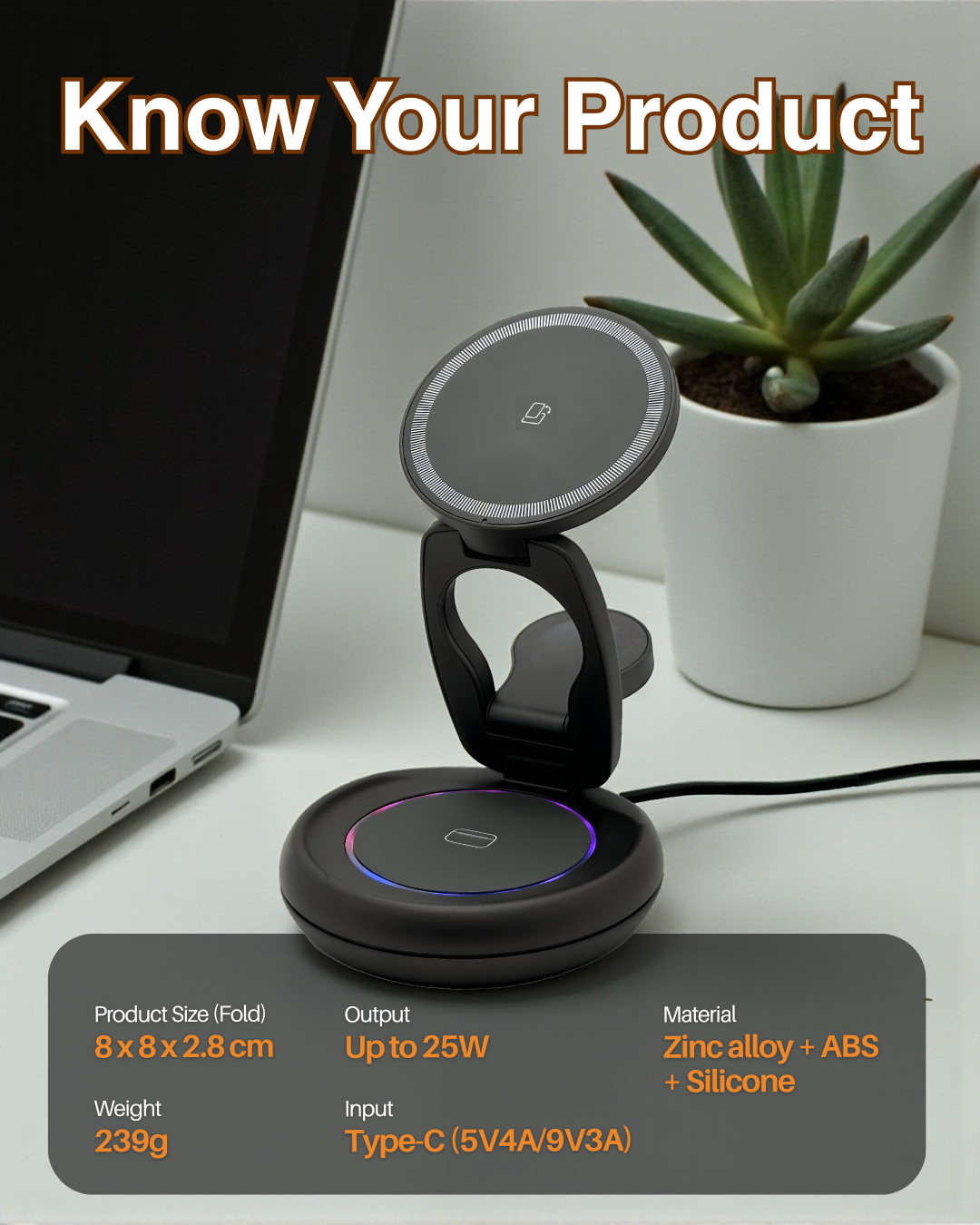 Desktop 3 in 1 Foldable Multi Charger