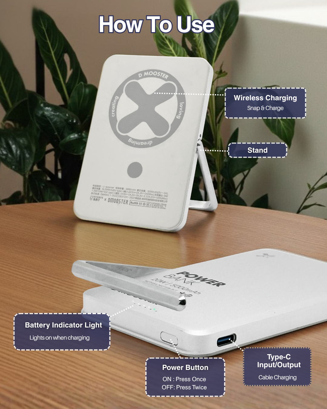 D50 Pro UltraThin Phonestand 5,000mAh Powerbank