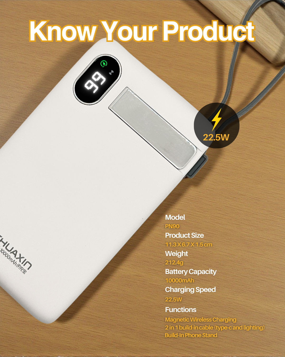 PN90 Certified Phone P-Watch Magnetic & Cable Powerbank (10000 mAH)