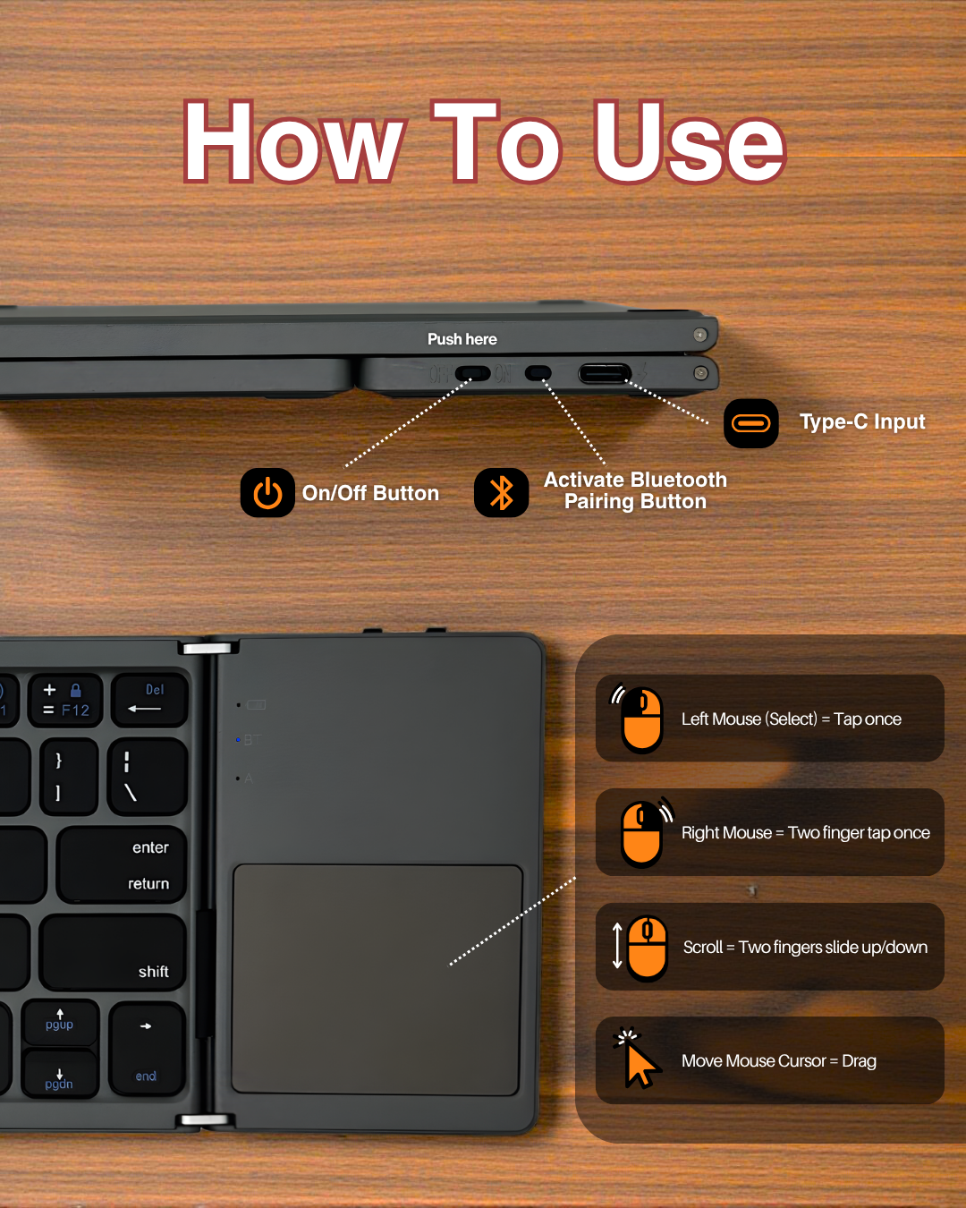 B033 Foldable Keyboard + Touchpad (IOS & Android)