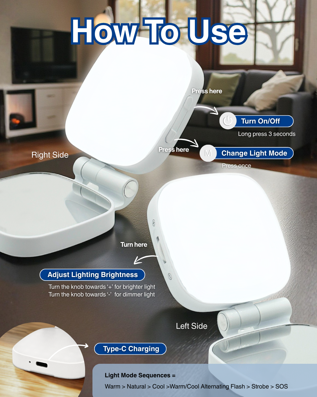 Magnetic Selfie Light With Mirror